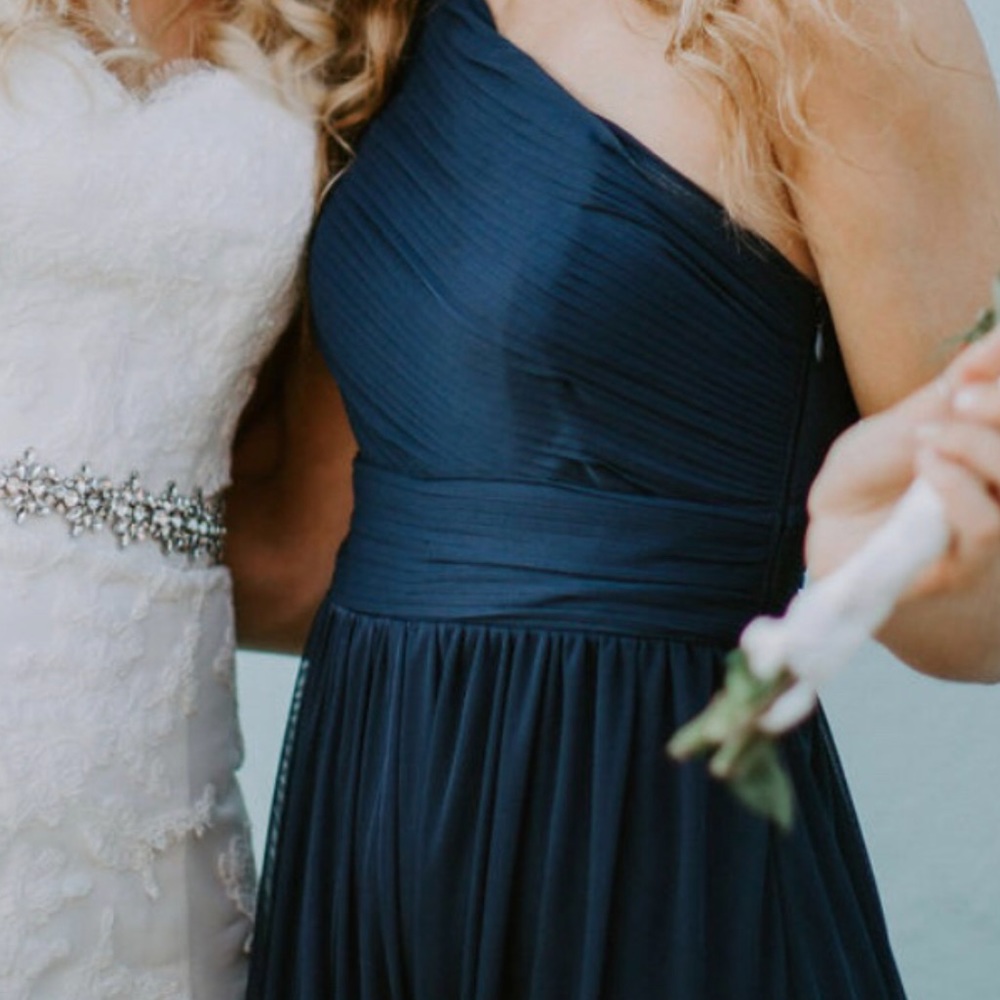 Long Dark Blue chiffon bridesmaid dress